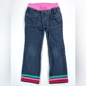 RARE GYMBOREE Girls Jeans 5T Rainbow Ribbon Hem Pull-On Denim Pants Retro Y2K